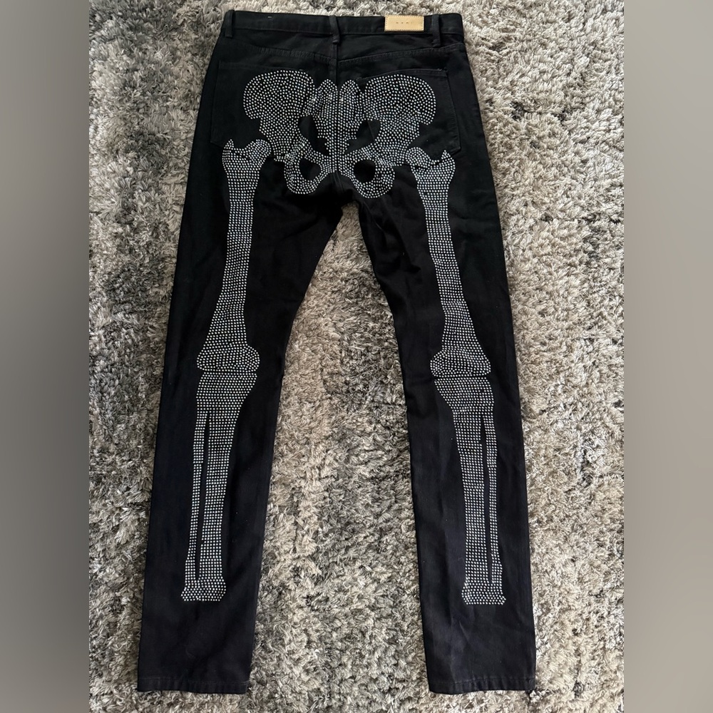 MNML Skeleton Rhinestone Stacked Jeans - Picture 2 of 4